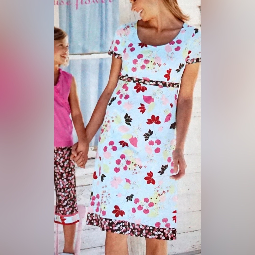 Hanna Andersson Women’s Blue Brown Floral Dress Sz. Small